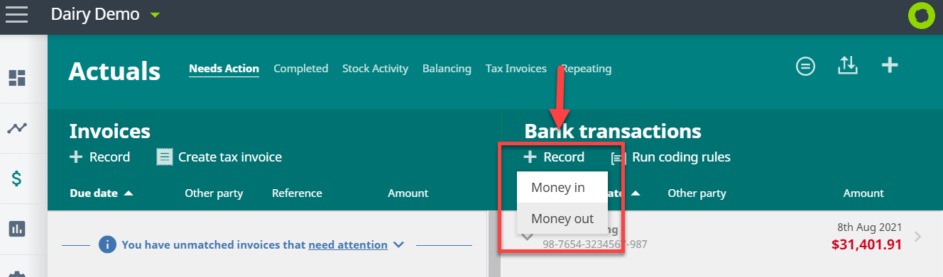 How to create a manual bank transaction