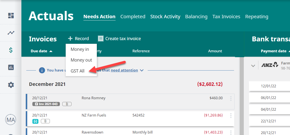 How to record GST type 'ALL' for Customs charges of GST on imports