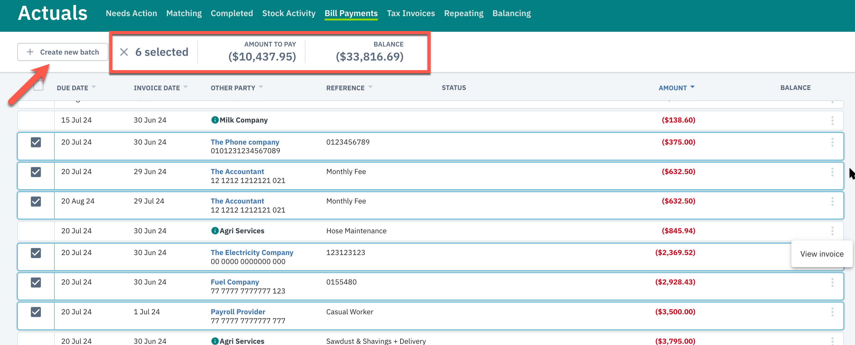 How to create a batch payment in Farm Focus